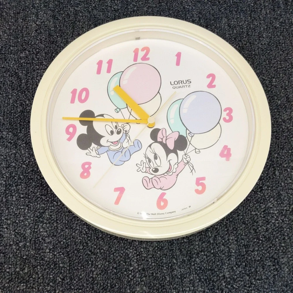 Vintage 1984 Lorus Wall Clock Walt‎ Disney Baby Mickey Minnie Mouse